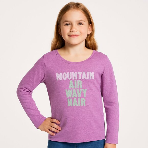 Ocean + Coast Graphic Tee Scoop Neck Long Sleeve Heathered Pink Silver Medium - Picture 1 of 12
